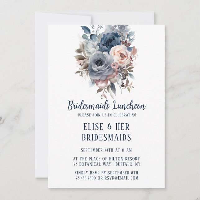 Invitación Novias de la brigada azul Rubor rosas rosadas Lunc (Anverso)