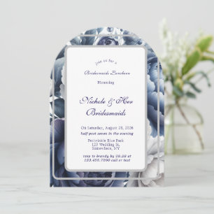 Invitación Novias de la Marina Blue Peonies Rosas Blancas Bri