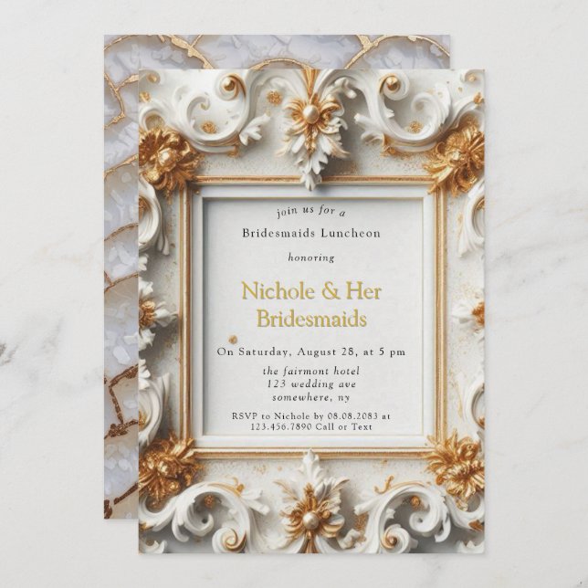 Invitación Novias de oro blanco estilo barroco (Anverso / Reverso)
