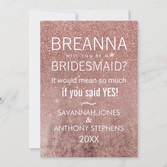 Invitación Novias de Relieve metalizado Rosa  Purpurina de or (Anverso)