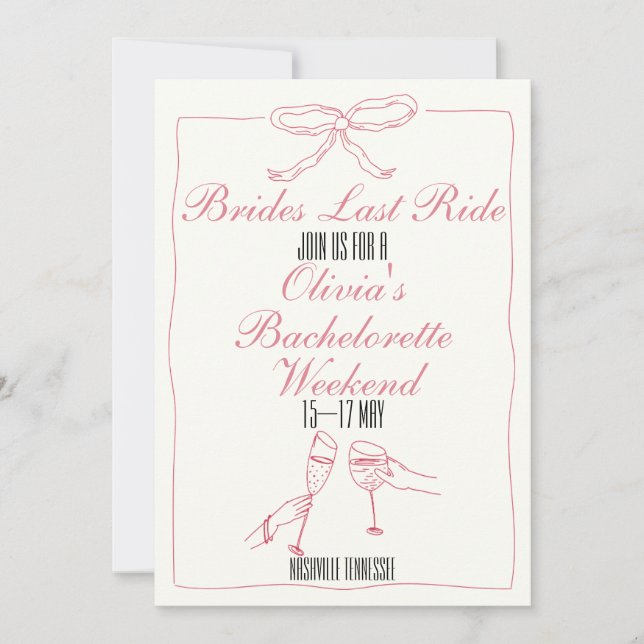 Invitación Novias de último viaje Bachelorette Fin de Semana  (Anverso)