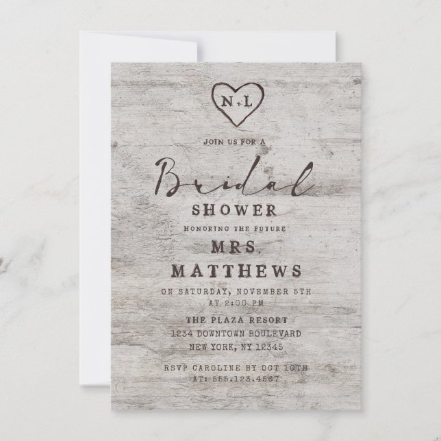Invitación Novias esculpidas Rústica Birch Wood Bridal Shower (Anverso)