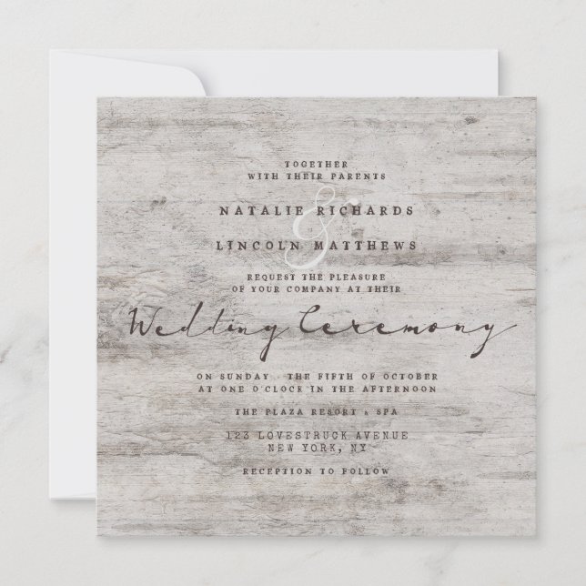Invitación Novias esculpidas Rústica Plaza Boda Birch (Anverso)