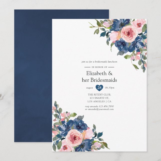 Invitación Novias florales de la Marina y Rubor Luncheon (Anverso / Reverso)