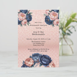 Invitación Novias florales de Rosa y azul de la marina