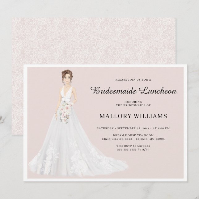 Invitación Novias invitadas a la novia en el almuerzo (Anverso / Reverso)