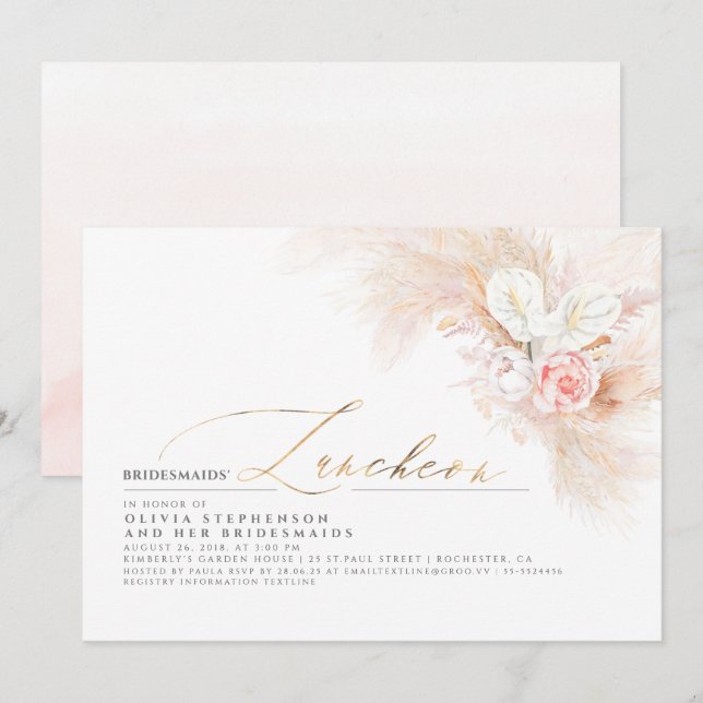 Invitación Novias Luncheon Pampas Ducha de novias de hierba (Anverso / Reverso)