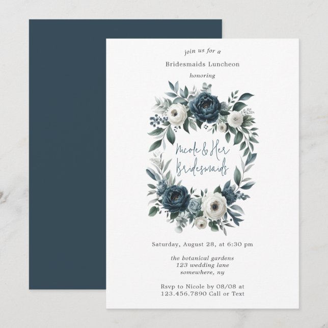 Invitación Novias marfileñas marinas y plateadas (Anverso / Reverso)