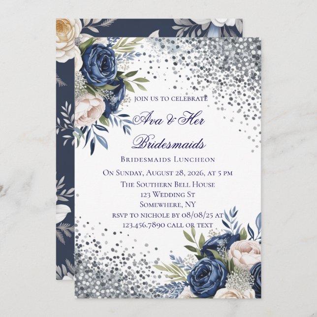 Invitación Novias marfileñas y azules de la marina (Anverso / Reverso)