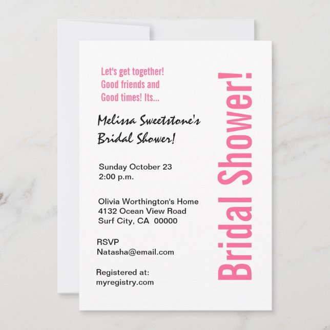 Invitación Novias modernas, ducha negra, cebra blanca (Anverso)