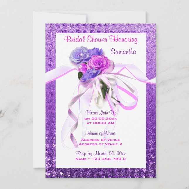 Invitación Novias rosa con estilo morado (Anverso)