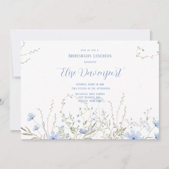 Invitación Novias rusticas de flores silvestres agitadas azul (Anverso)