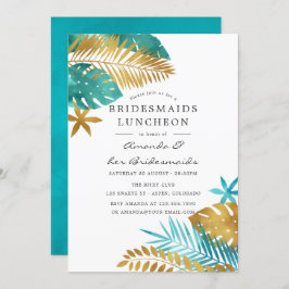 Invitación Novias tropicales verde azuladas y de oro