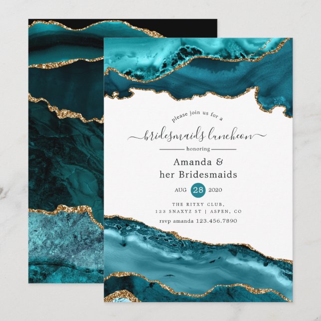 Invitación Novias verde azuladas y de oro Agate Bridesmaids L (Anverso / Reverso)