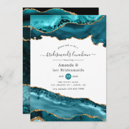 Invitación Novias verde azuladas y de oro Agate Bridesmaids L