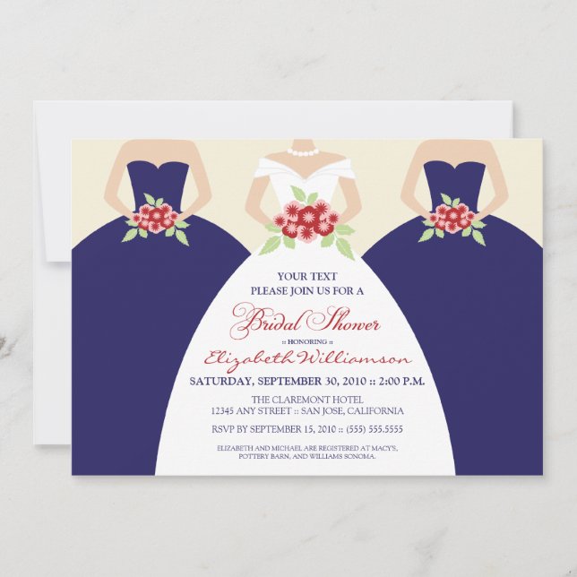 Invitación Novias y damas de honor Nocheon Invite (marina) (Anverso)