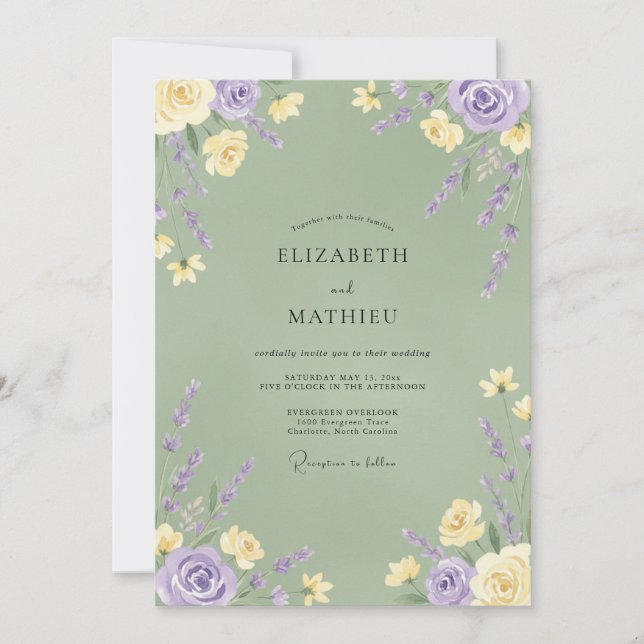 Invitación Noviazgo de Flor de Lavanda Amarilla para Boda (Anverso)