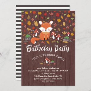 Invitación Noviembre fiesta de cumpleaños de Fox Kids Woodlan