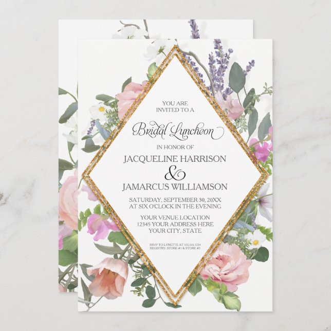Invitación Noviembre Rosa Dorado Floral Elegante Romántico (Anverso / Reverso)