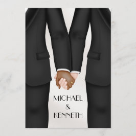 Invitación Novio de boda gay elegante sosteniendo manos Étnic