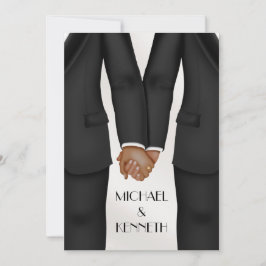 Invitación Novio de boda gay elegante sosteniendo manos Étnic