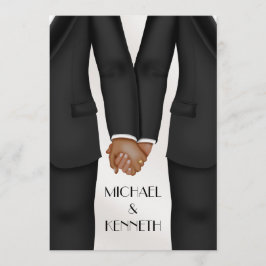 Invitación Novio de boda gay elegante sosteniendo manos Étnic