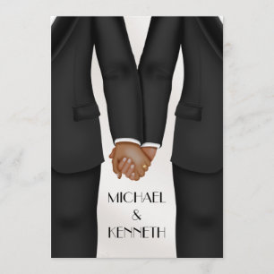 Invitación Novio de boda gay elegante sosteniendo manos Étnic