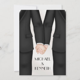 Invitación Novio de elegante boda gay sosteniendo manos