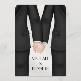 Invitación Novio de elegante boda gay sosteniendo manos
