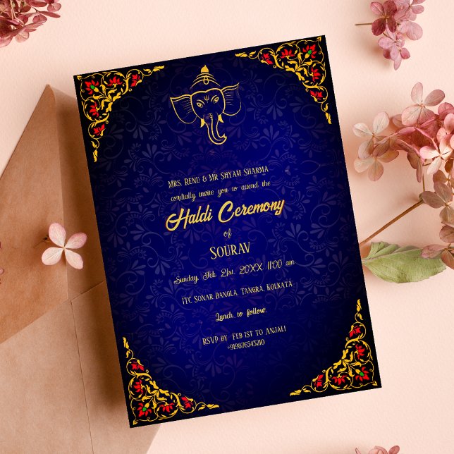 Invitación Novio hindú indio Ceremonia Haldi Pareja Real (Subido por el creador)
