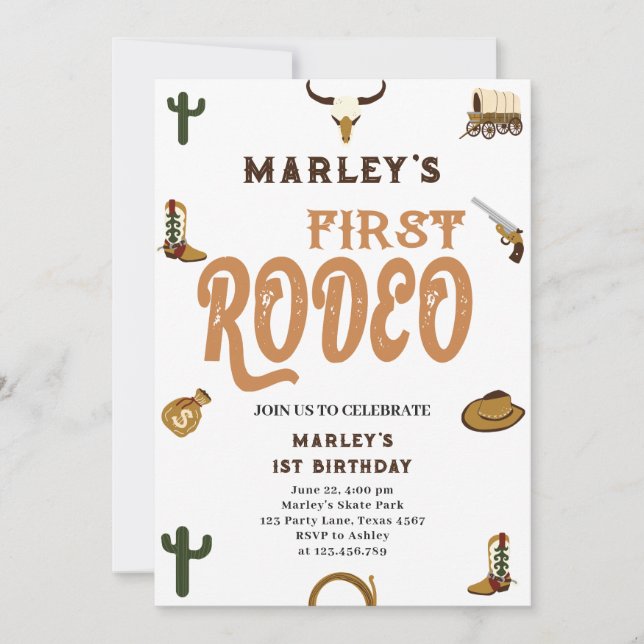 Invitación Novio occidental niño bebé primer cumpleaños Rodeo (Anverso)