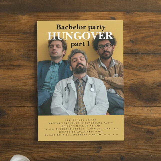 Invitación novio para ser invitado de bachlour party (hungover bachelor party invitation , fun and stylish )