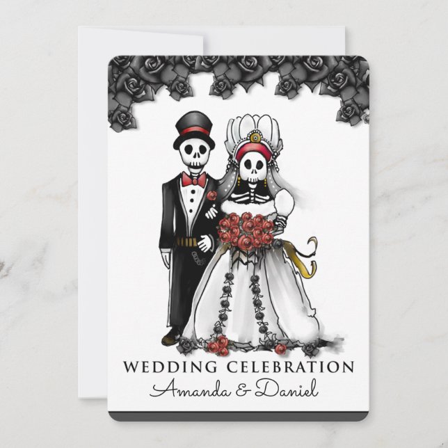 Invitación Novio rojo de la novia de los esqueletos de (Anverso)