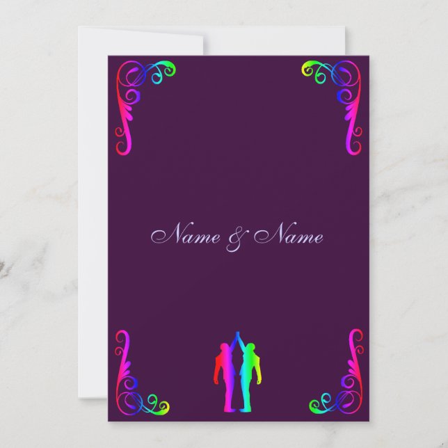 Invitación Novio y novio - arco iris y boda púrpura (Anverso)