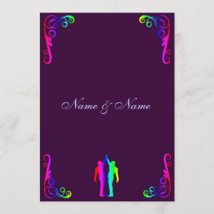 Invitación Novio y novio - arco iris y boda púrpura