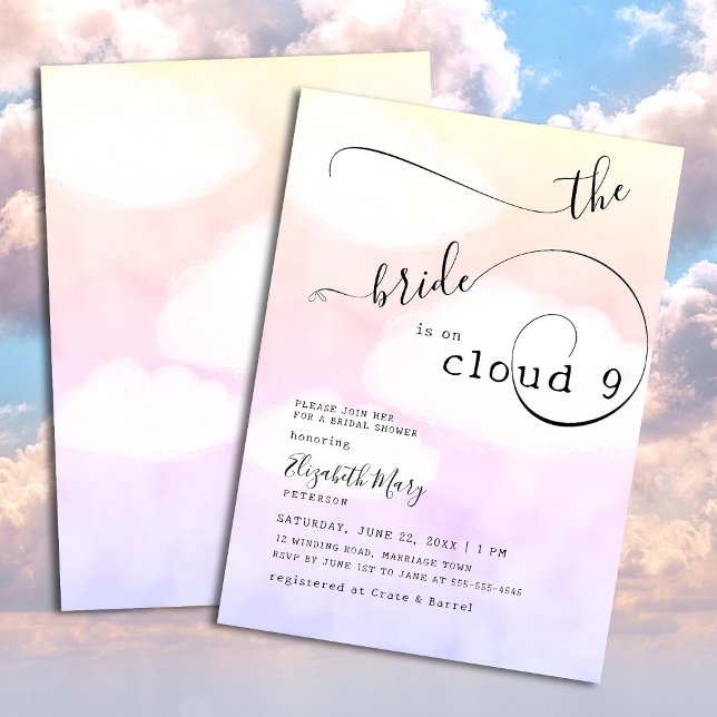 Invitación Nube 9 Caligrafía De Cielo Rosa Swirls Ducha Brida (Subido por el creador)