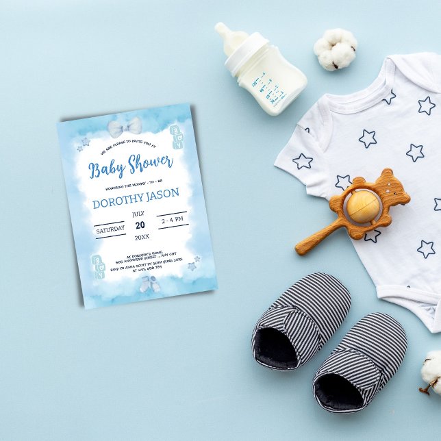 Invitación Nube azul cielo pastel cepillo Baby Boy Shower (Subido por el creador)