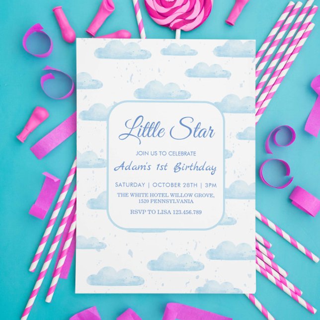 Invitación Nube Azul de la Estrella del Pequeño Primer Cumple (Subido por el creador)