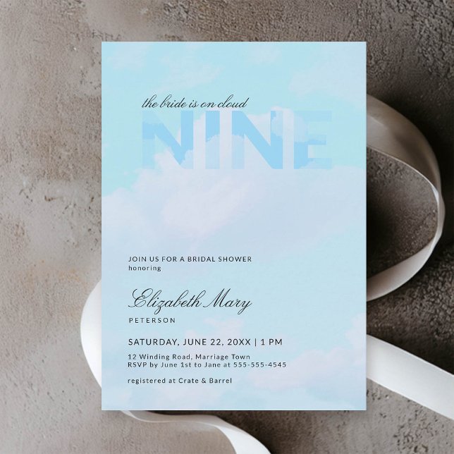 Invitación Nube Azul Dreamy 9 Ducha Bridal Elegante Moderna (cloud 9 bridal shower invitation dreamy romantic pastel blue clouds sky modern calligraphy elegant)