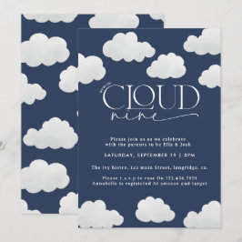 Invitación Nube azul marino nueve duchas moderno