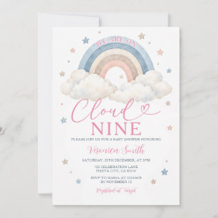 Invitación Nube Bohemio Nueve Arcoíris Pastel Estrellas Baby