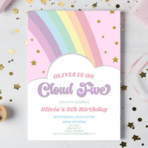 Invitación Nube cinco arcoiris y estrellas Fiesta de cumpleañ