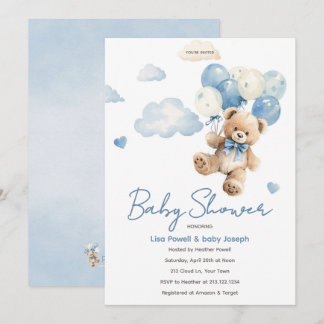 Invitación Nube de agua para baby shower de oso con globo