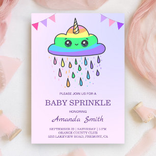 Invitación Nube de arcoiris kawaii y unicornio rociado de beb