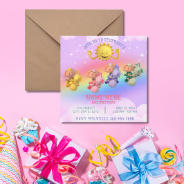 Invitación Nube de bebés Sun Pastel Rainbow Birday