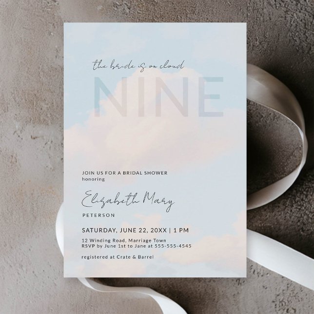 Invitación Nube de ensueño 9 Ducha Sunny Elegante Bridal (the bride is on cloud 9 bridal shower invitation dreamy romantic pastel  blue sunny cloud sky modern)
