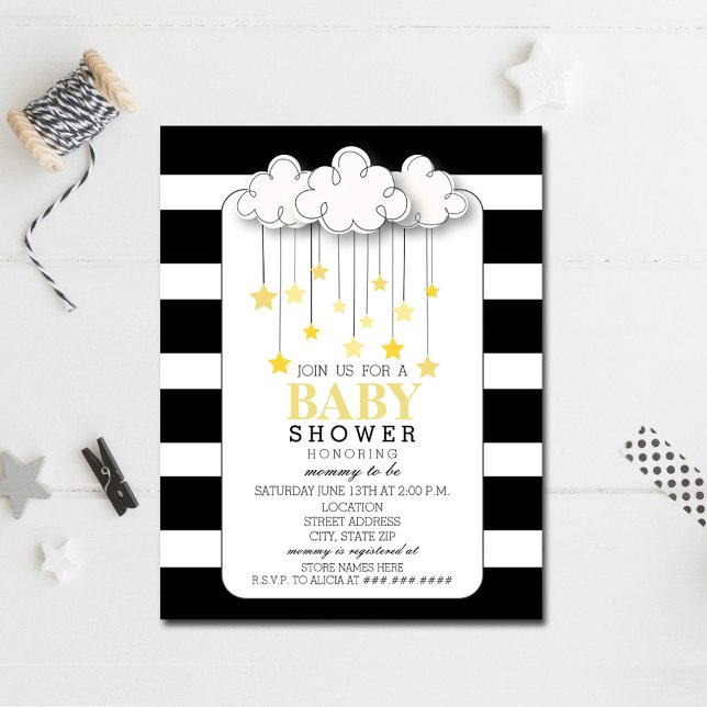 Invitación Nube de estrellas de oro Black + Baby Shower Neutr (Subido por el creador)