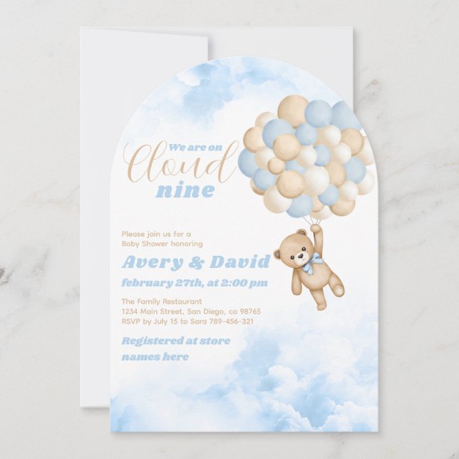 Invitación Nube de globo de Baño Nueve Duchas Fluffy Baby Boy (Anverso)
