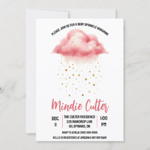 Invitación Nube de lluvia rosada con estrellas de oro rociada