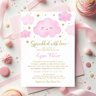 Invitación Nube de Niña Rosa Rociada con Amor Bebe Rociada